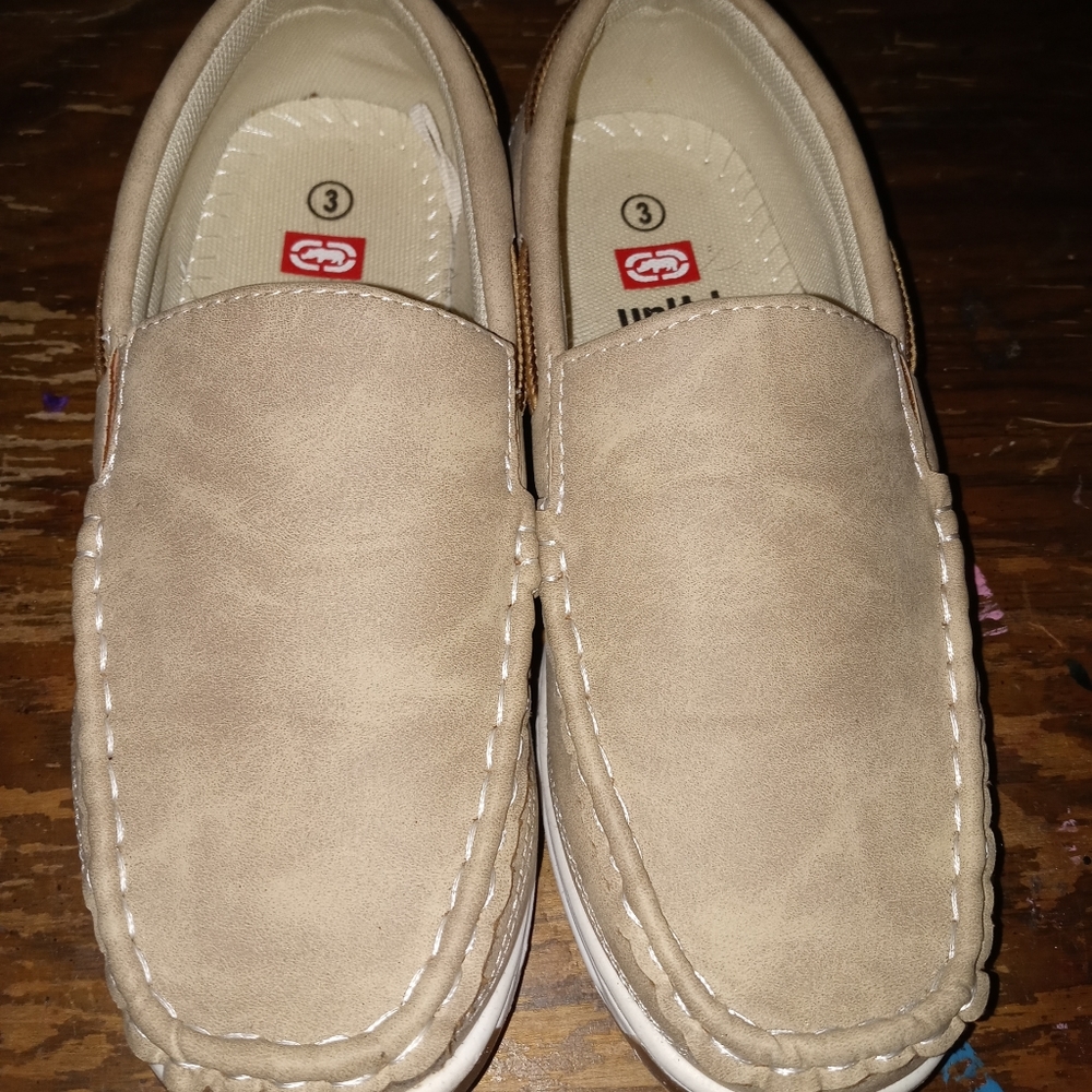 Boys size 3 beige slip ons